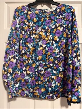 Beautiful Floral Blouse — Purple Teal Mustard